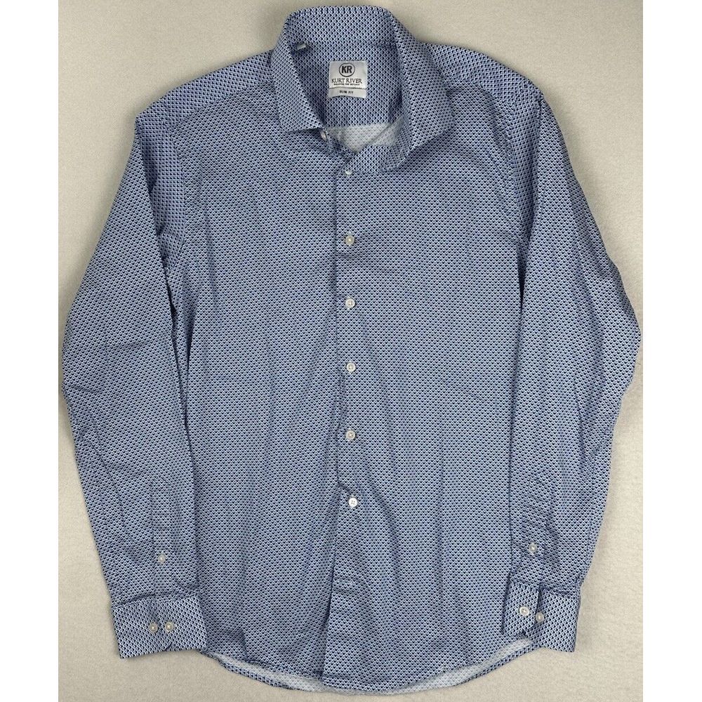 Kurt River Shirt Mens‎ Medium Slim Fit Blue Heart All Over Print Long Sleeve